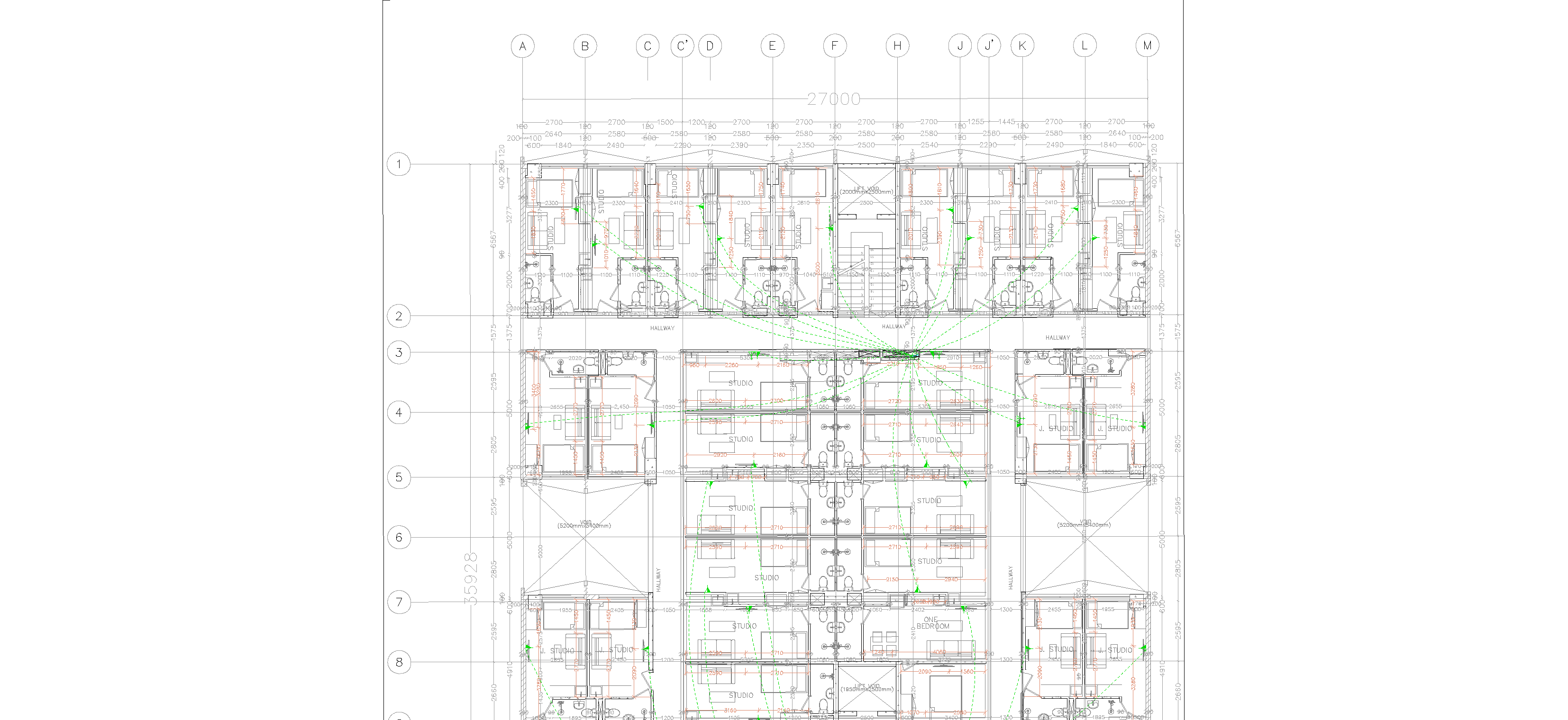 Building section showing floor by floor data layout