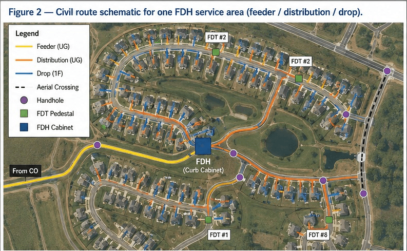 Civil route schematic for one FDH service area